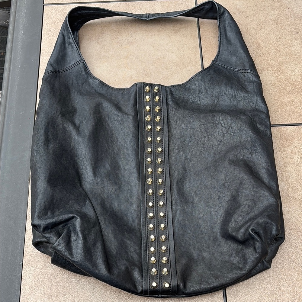 JOELLE HAWKENS LADIES BLACK LEATHER GOLD STUD HOBO BAG-AWESOME!